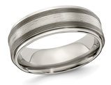 Men's Titanium with Sterling Silver Txtured Lines Band Ring (7.5mm)